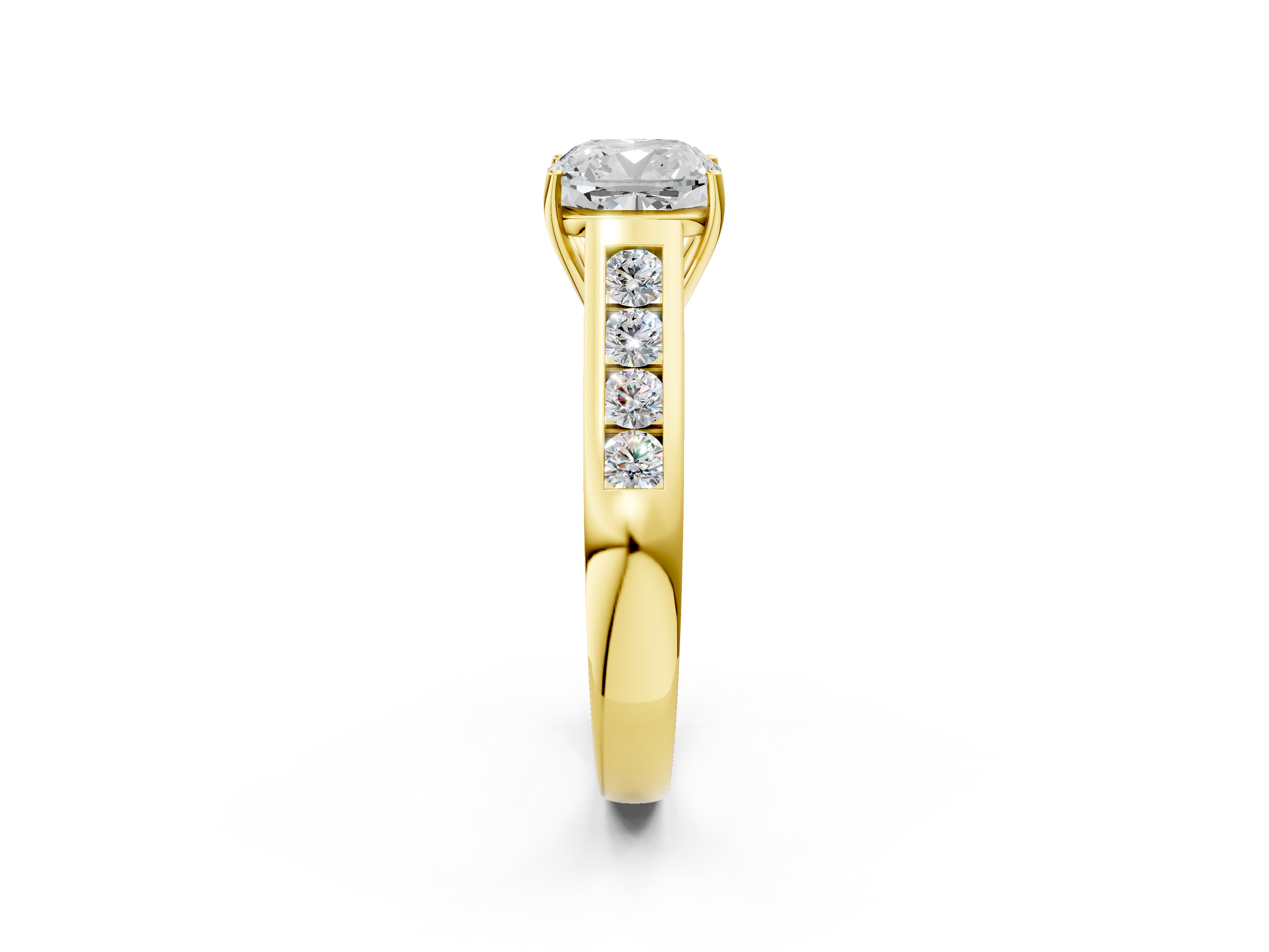 Yellow gold Cushion Brilliant Channel-Set Solitaire Ring with Four-Prong Setting_39