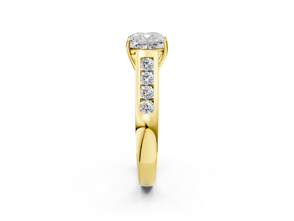 Yellow gold Cushion Brilliant Channel-Set Solitaire Ring with Four-Prong Setting