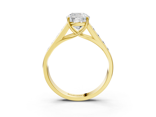 Yellow gold Cushion Brilliant Channel-Set Solitaire Ring with Four-Prong Setting