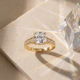 Yellow gold Cushion Brilliant Cut Diamond Engagement Ring with Pavé Band and Four-Prong Setting_15