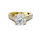 Yellow gold Cushion Brilliant Cut Diamond Engagement Ring with Pavé Band and Four-Prong Setting_61