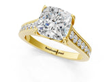 Yellow gold Cushion Brilliant Cut Diamond Engagement Ring with Pavé Band and Four-Prong Setting_62
