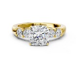 Yellow gold Cushion Brilliant Cut Diamond Five-Stone Prong Set Engagement Ring with Channel Band_24