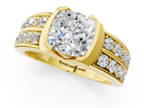 Yellow gold Cushion Brilliant Diamond Channel Set Wide Band Ring with Bezel Setting_21
