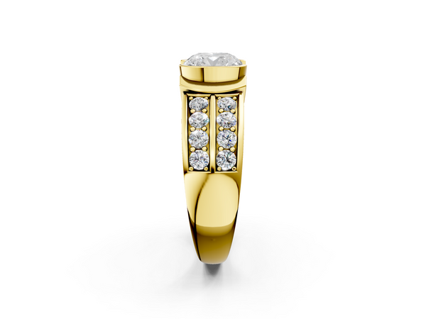 Yellow Gold Cushion Cut Half Bezel Engagement Ring Setting with Double Row Channel Set Wide Band