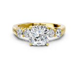 Yellow gold Cushion Brilliant Diamond Five-Stone Engagement Ring with Prong Setting on a Classic Band_16