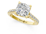 Yellow gold Cushion Brilliant Diamond Solitaire with Pavé Band and Four-Prong Setting 1