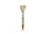 Yellow gold Cushion Brilliant Diamond Solitaire with Pavé Band and Four-Prong Setting 2