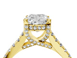 Yellow gold Cushion Brilliant Diamond Solitaire with Pavé Band and Four-Prong Setting 4