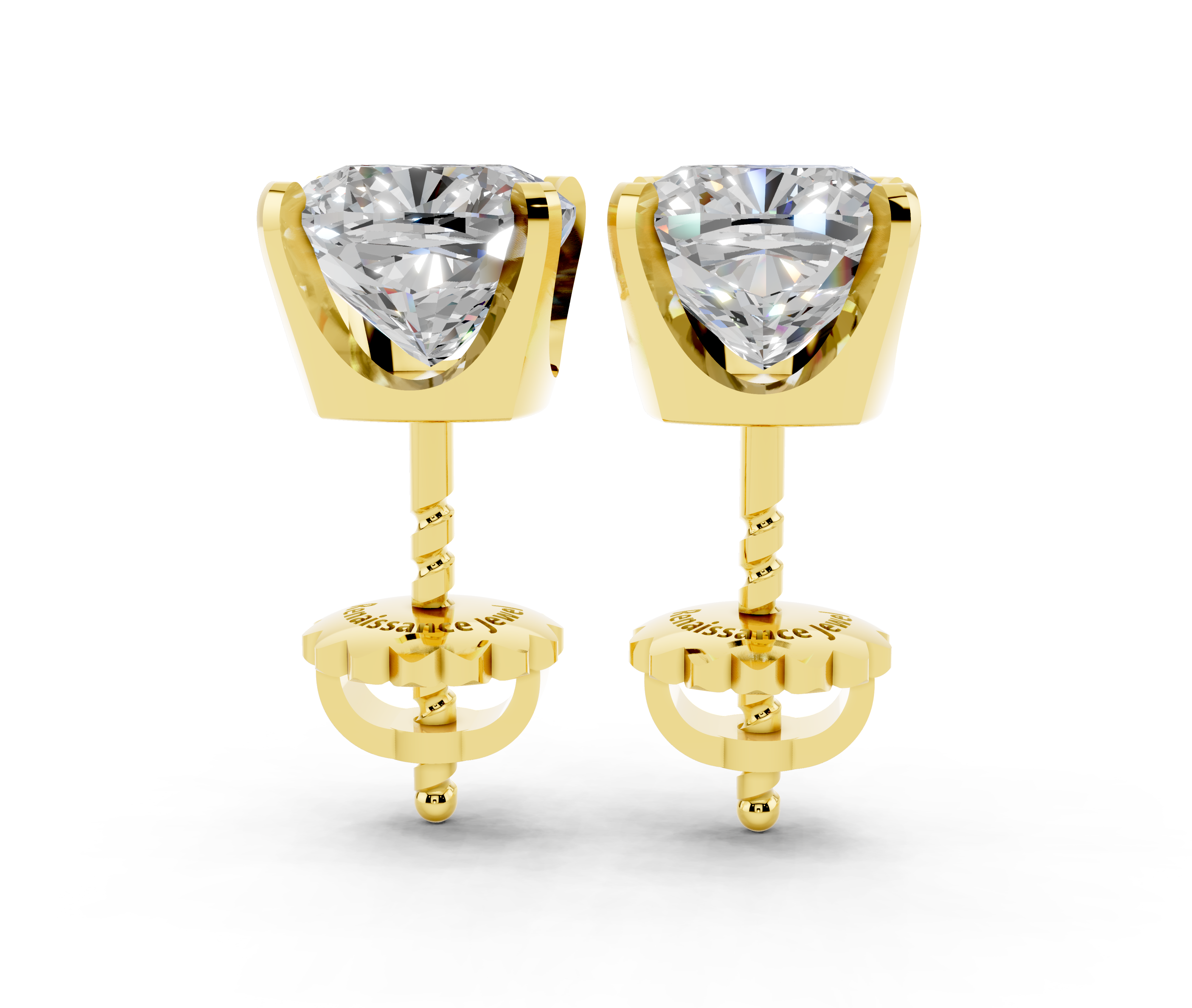 Yellow gold Cushion Brilliant Diamond Stud Earrings 2