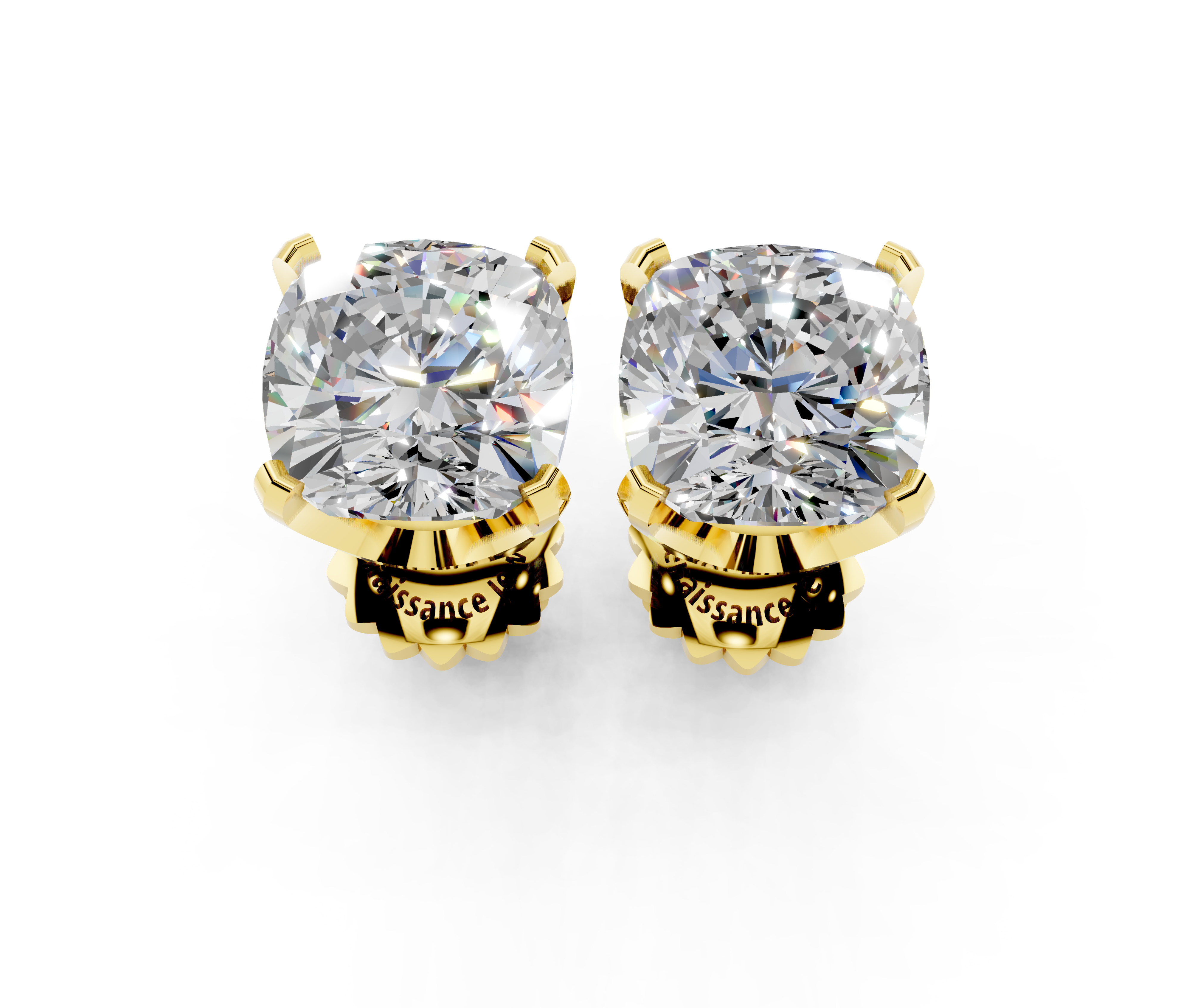Yellow gold Cushion Brilliant Diamond Stud Earrings