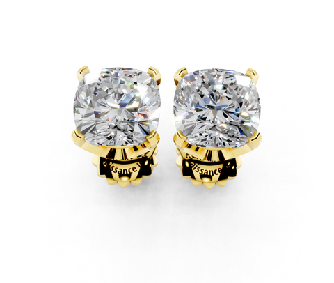 Yellow gold Cushion Brilliant Diamond Stud Earrings