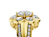 Yellow gold Cushion Brilliant Flower Halo Diamond Split Shank Ring_32