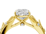 Yellow gold Cushion Brilliant Solitaire with Leaf Motif Band and Four-Prong Setting_76