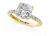 Yellow gold Cushion Brilliant Solitaire with Pavé Band and Claw Prong Setting_20