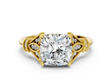 Yellow gold Cushion Brilliant Solitaire with Pave Band and Four-Prong Setting_20