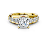 Yellow gold Cushion Brilliant Solitaire with Side Stones on a Pave Band and Four-Prong Setting_50