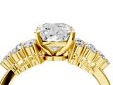 Yellow gold Cushion Cluster Diamond Engagement Ring with Pavé Band and Four-Prong Setting_44