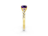 Yellow gold Cushion Cut Amethyst Cluster Side Stone Solitaire Ring with Prong Setting_26