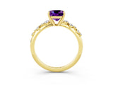 Yellow gold Cushion Cut Amethyst Cluster Side Stone Solitaire Ring with Prong Setting_27