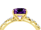 Yellow gold Cushion Cut Amethyst Cluster Side Stone Solitaire Ring with Prong Setting_28