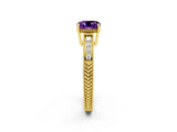 Yellow gold Cushion Cut Amethyst Engagement Ring with Milgrain Channel Set Band and Prong Setting_2