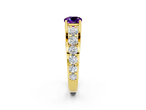 Yellow gold Cushion Cut Amethyst Engagement Ring with Pavé Band and Four-Prong Setting_2