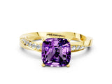 Yellow gold Cushion Cut Amethyst Engagement Ring with Side Stone Accents and Four-Prong Setting_24