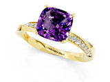 Yellow gold Cushion Cut Amethyst Engagement Ring with Side Stone Accents and Four-Prong Setting_25