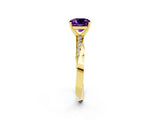Yellow gold Cushion Cut Amethyst Engagement Ring with Side Stone Accents and Four-Prong Setting_26
