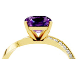 Yellow gold Cushion Cut Amethyst Engagement Ring with Side Stone Accents and Four-Prong Setting_28