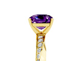 Yellow gold Cushion Cut Amethyst Engagement Ring with Side Stone Accents and Four-Prong Setting_29