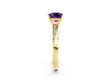 Yellow gold Cushion Cut Amethyst Engagement Ring with Side Stone Accents and Four-Prong Setting_41