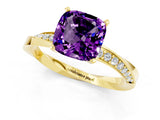Yellow gold Cushion Cut Amethyst Engagement Ring with Side Stone Accents and Four-Prong Setting_85