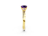 Yellow gold Cushion Cut Amethyst Engagement Ring with Side Stone Accents and Four-Prong Setting_86