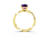 Yellow gold Cushion Cut Amethyst Engagement Ring with Side Stone Accents and Four-Prong Setting_87