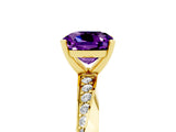 Yellow gold Cushion Cut Amethyst Engagement Ring with Side Stone Accents and Four-Prong Setting_89