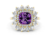 Yellow gold Cushion Cut Amethyst Floral Double Halo Engagement Ring with Prong Setting_60