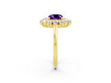 Yellow gold Cushion Cut Amethyst Floral Double Halo Engagement Ring with Prong Setting_62