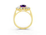 Yellow gold Cushion Cut Amethyst Floral Double Halo Engagement Ring with Prong Setting_63