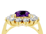 Yellow gold Cushion Cut Amethyst Floral Double Halo Engagement Ring with Prong Setting_64