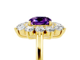 Yellow gold Cushion Cut Amethyst Floral Double Halo Engagement Ring with Prong Setting_65