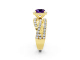 Yellow gold Cushion Cut Amethyst Halo Ring with Round Split Shank and Prong Setting_50