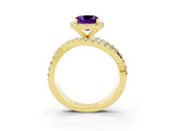 Yellow gold Cushion Cut Amethyst Halo Ring with Round Split Shank and Prong Setting_51