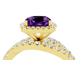 Yellow gold Cushion Cut Amethyst Halo Ring with Round Split Shank and Prong Setting_52