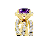 Yellow gold Cushion Cut Amethyst Halo Ring with Round Split Shank and Prong Setting_53