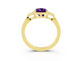 Yellow gold Cushion Cut Amethyst Halo Ring with Tapered Band and Four-Prong Setting_3