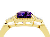 Yellow gold Cushion Cut Amethyst Halo Ring with Tapered Band and Four-Prong Setting_4