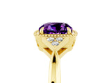 Yellow gold Cushion Cut Amethyst Halo Ring with Tapered Band and Four-Prong Setting_5