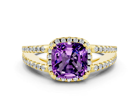 Yellow gold Cushion Cut Amethyst Halo Split Shank Engagement Ring_12